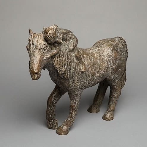 the secret cute child and adorable animal contemporary bronze horse sculpture sophie verger