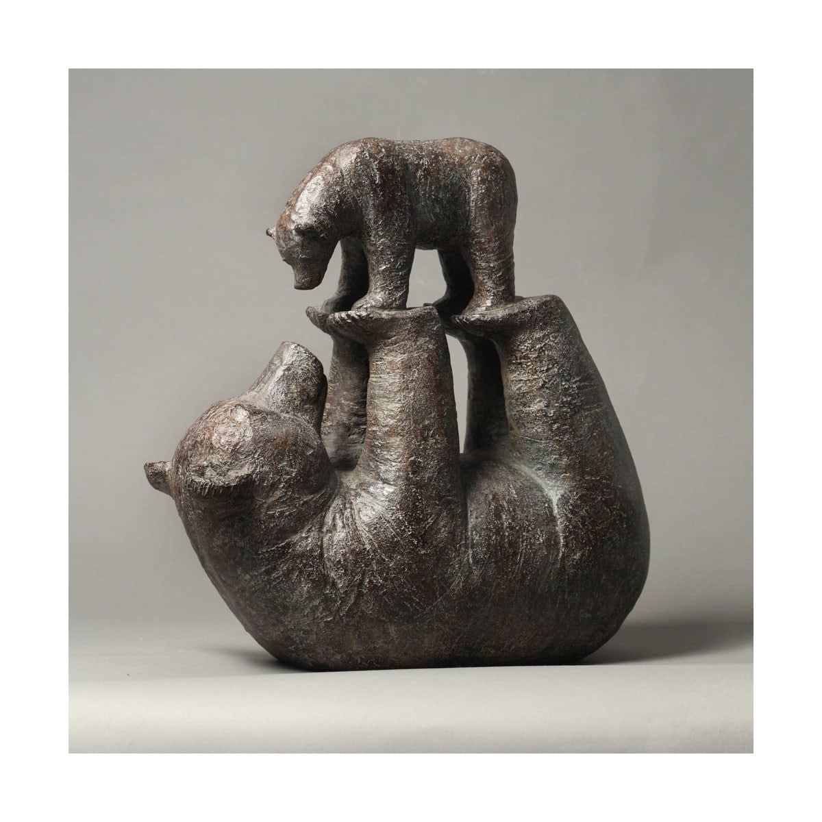 Geweldige leerversie 2 schattig en schattig dier eigentijds bronzen beerbeeld babybeer en moeder sophie verger