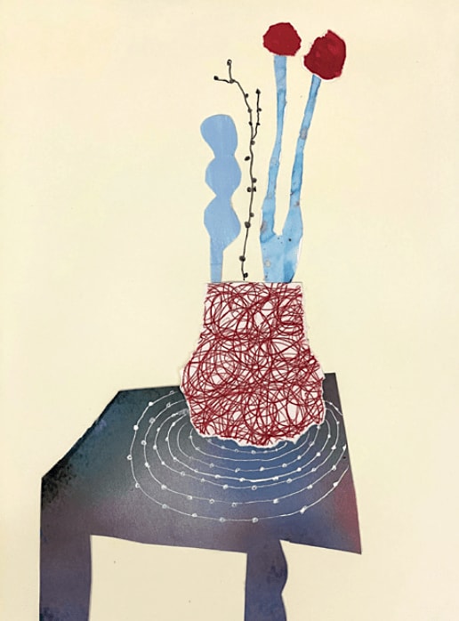 bloemen in vaas schilderij alida everts bloemencollage bloemtekening nederlandse kunstenaar interieurontwerp Art Yi-galerij Kunstgalerij Brussel