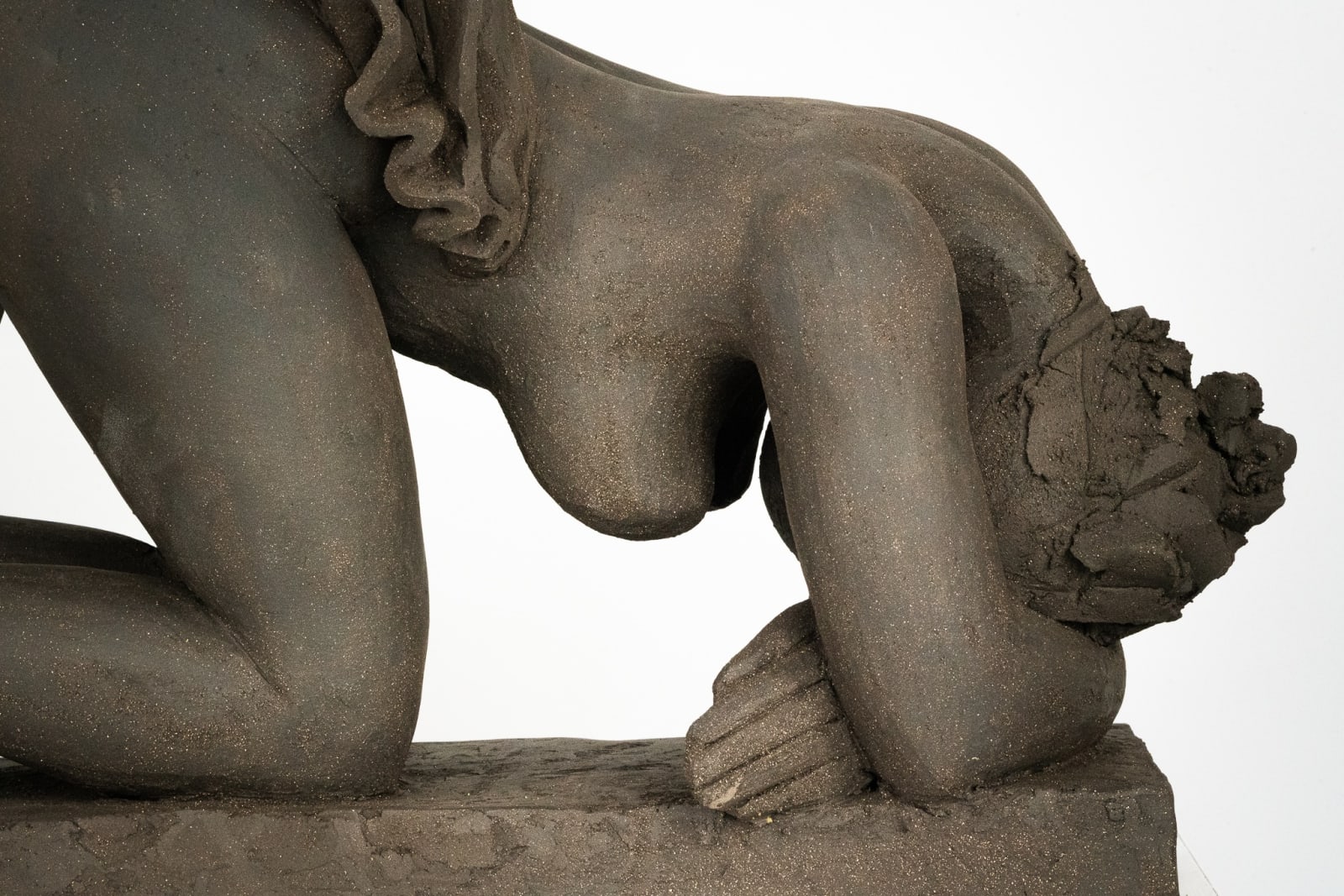 Figurative ceramics sculpture by artist Emilio DiIorio. Female figure is No. 5 in artist's Seated Bathers series in black clay.