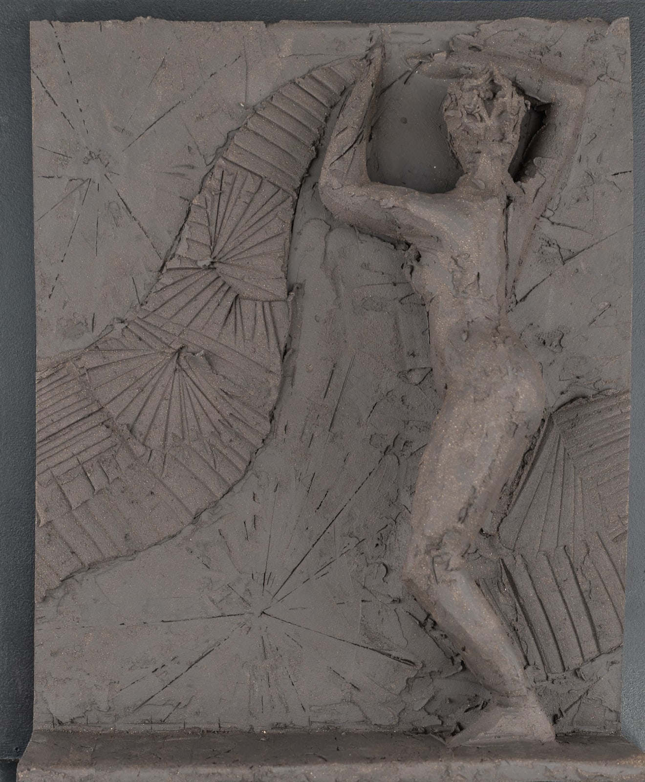 Sculptor Emilio DiIorio's series of 9 Greek Muses in black clay. Ceramic figurative relief is 8th of 9.