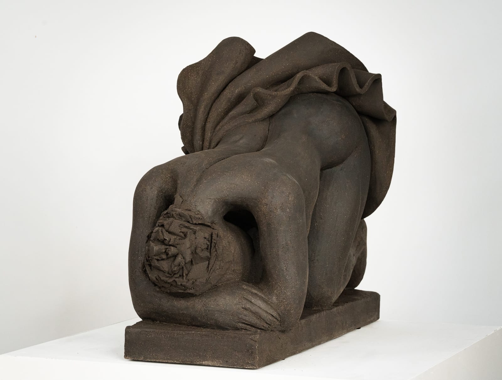 Figurative ceramics sculpture by artist Emilio DiIorio. Female figure is No. 5 in artist's Seated Bathers series in black clay.