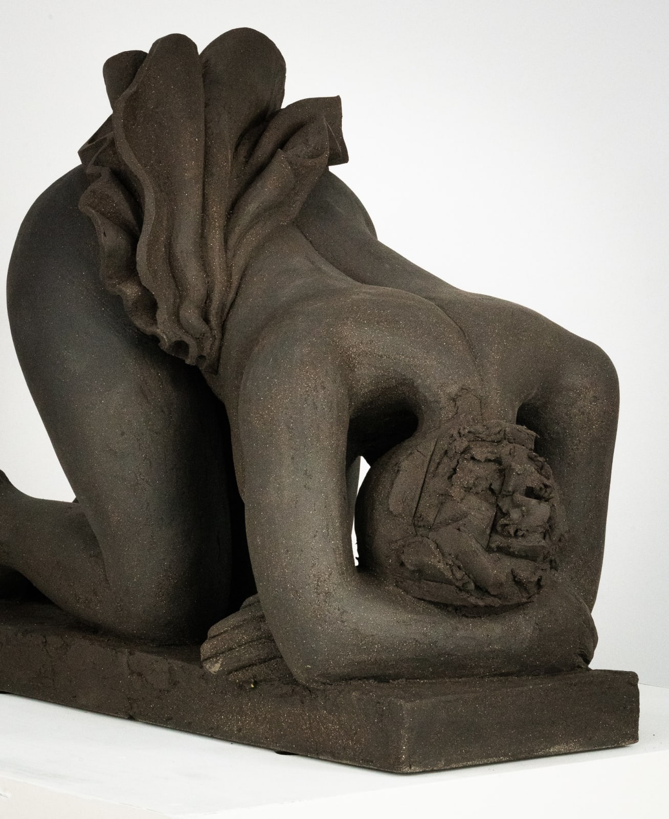 Figurative ceramics sculpture by artist Emilio DiIorio. Female figure is No. 5 in artist's Seated Bathers series in black clay.