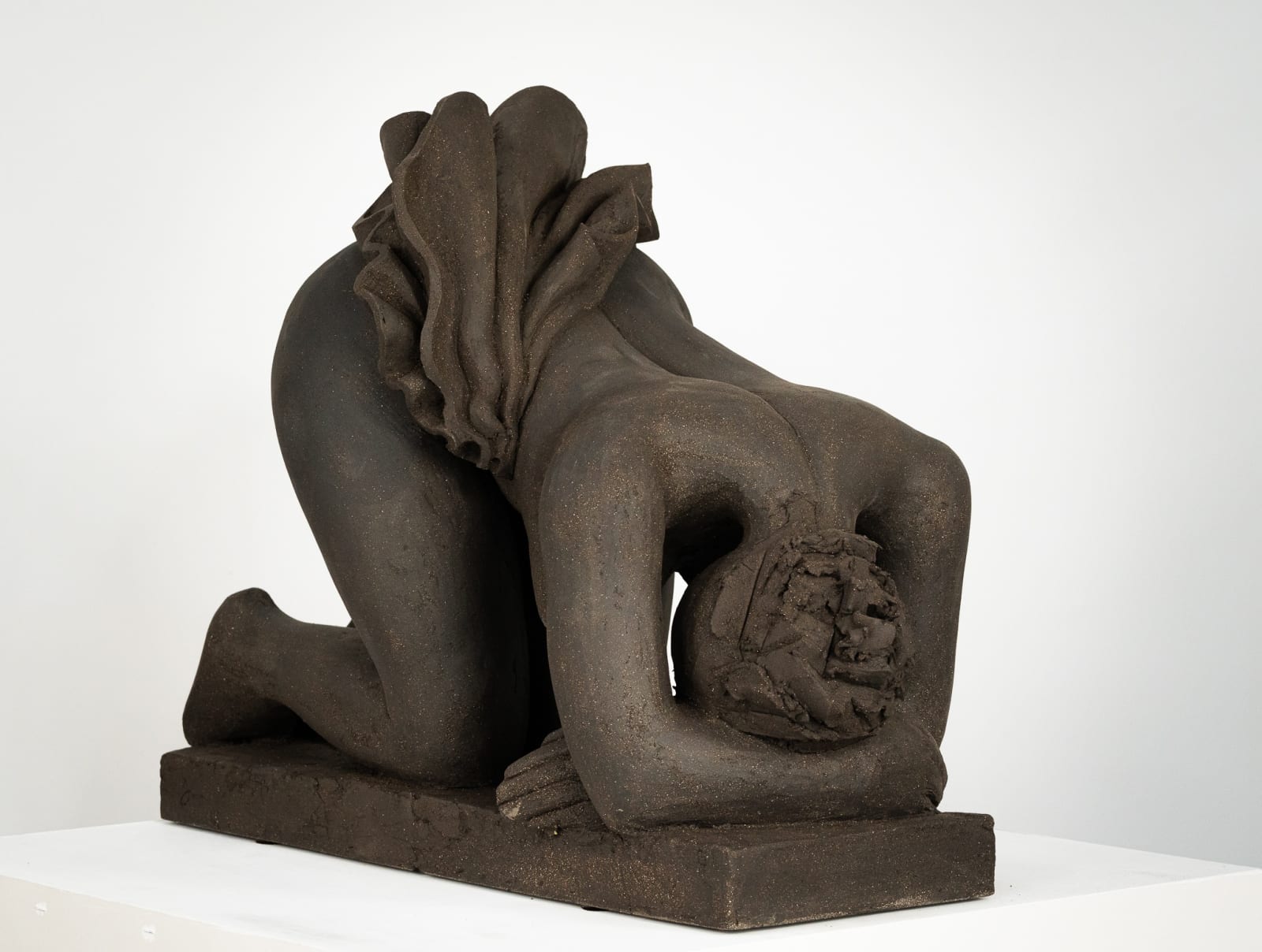 Figurative ceramics sculpture by artist Emilio DiIorio. Female figure is No. 5 in artist's Seated Bathers series in black clay.
