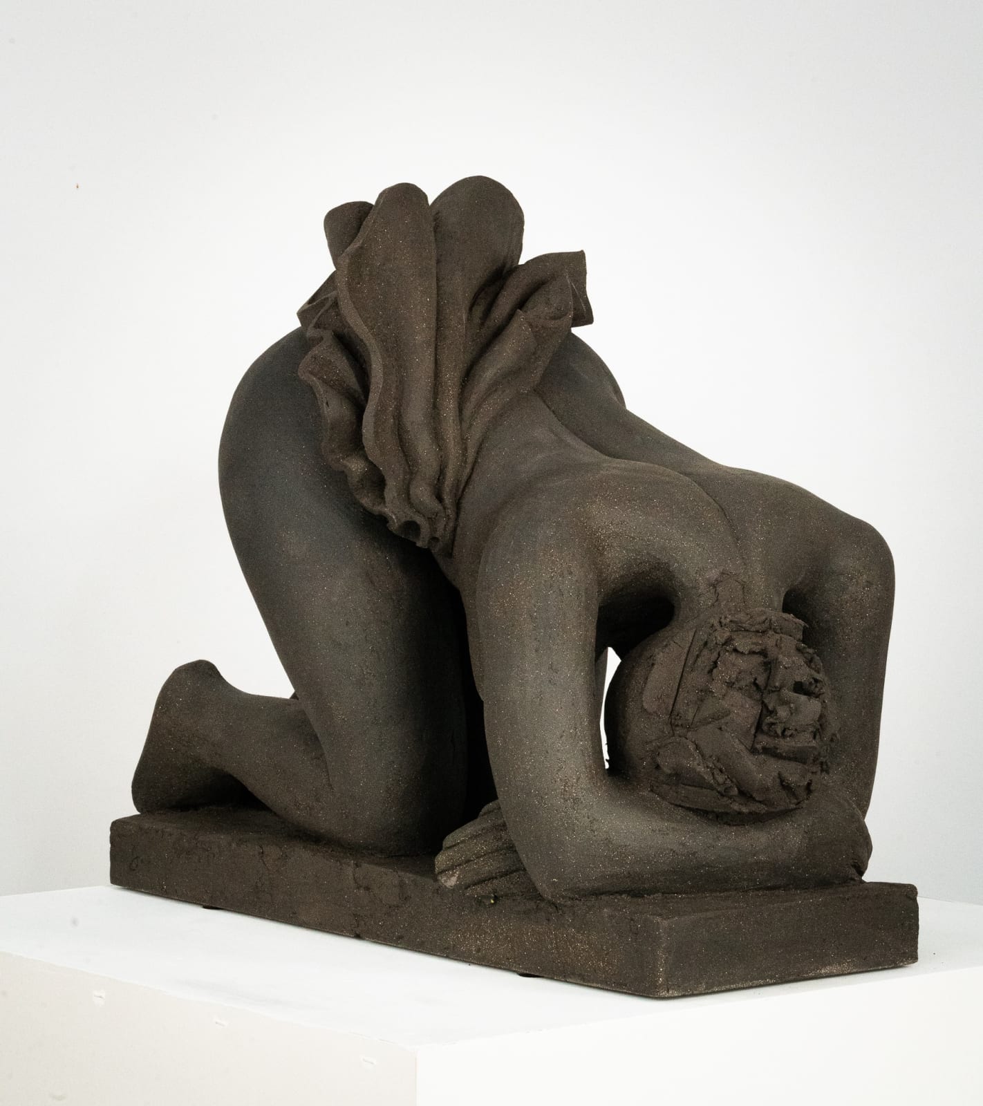 Figurative ceramics sculpture by artist Emilio DiIorio. Female figure is No. 5 in artist's Seated Bathers series in black clay.