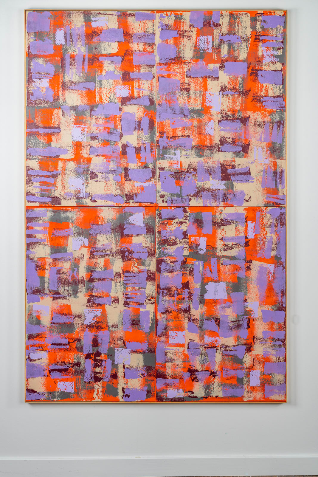 Abstract painting in shades of purple and orange.