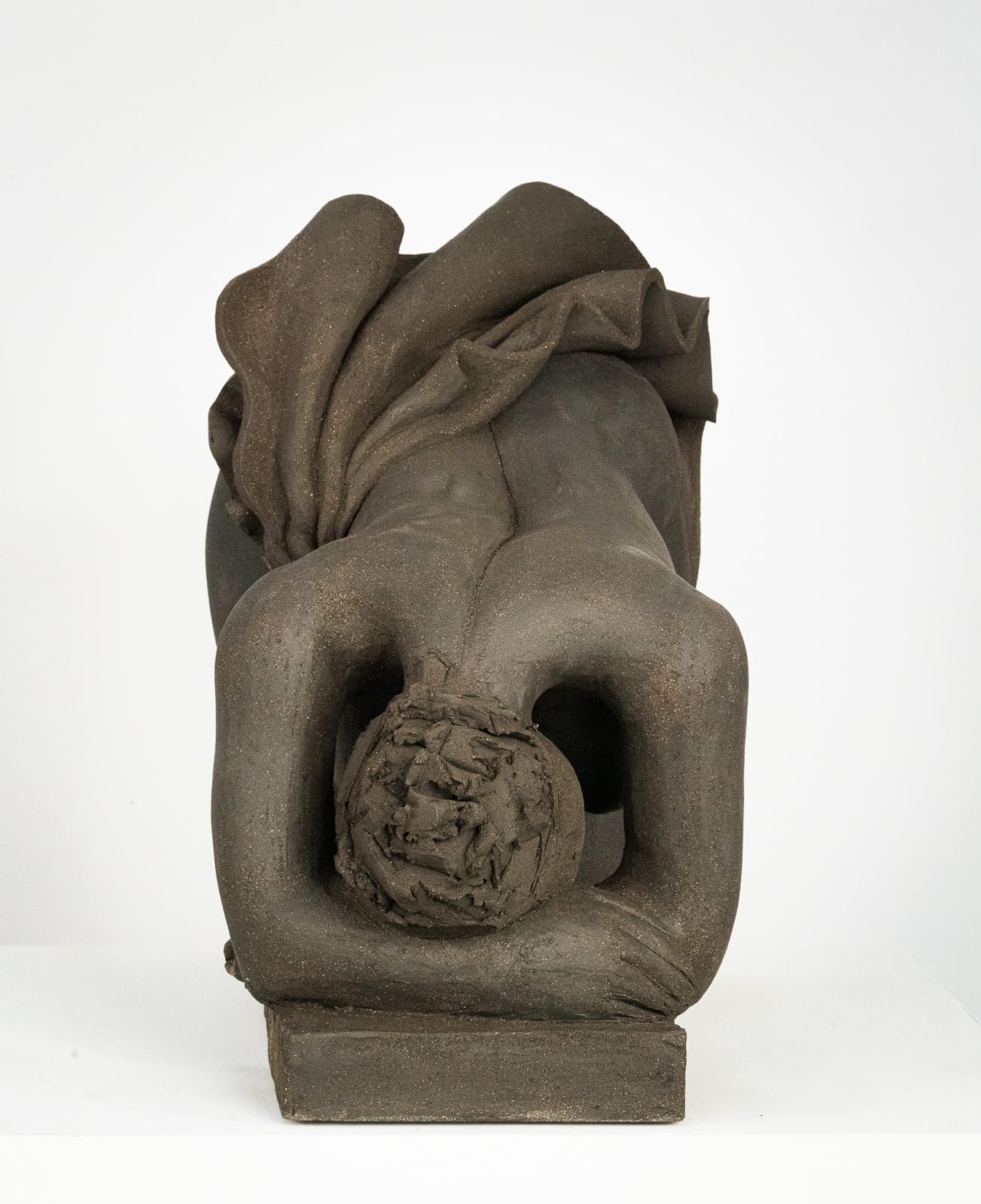 Figurative ceramics sculpture by artist Emilio DiIorio. Female figure is No. 5 in artist's Seated Bathers series in black clay.