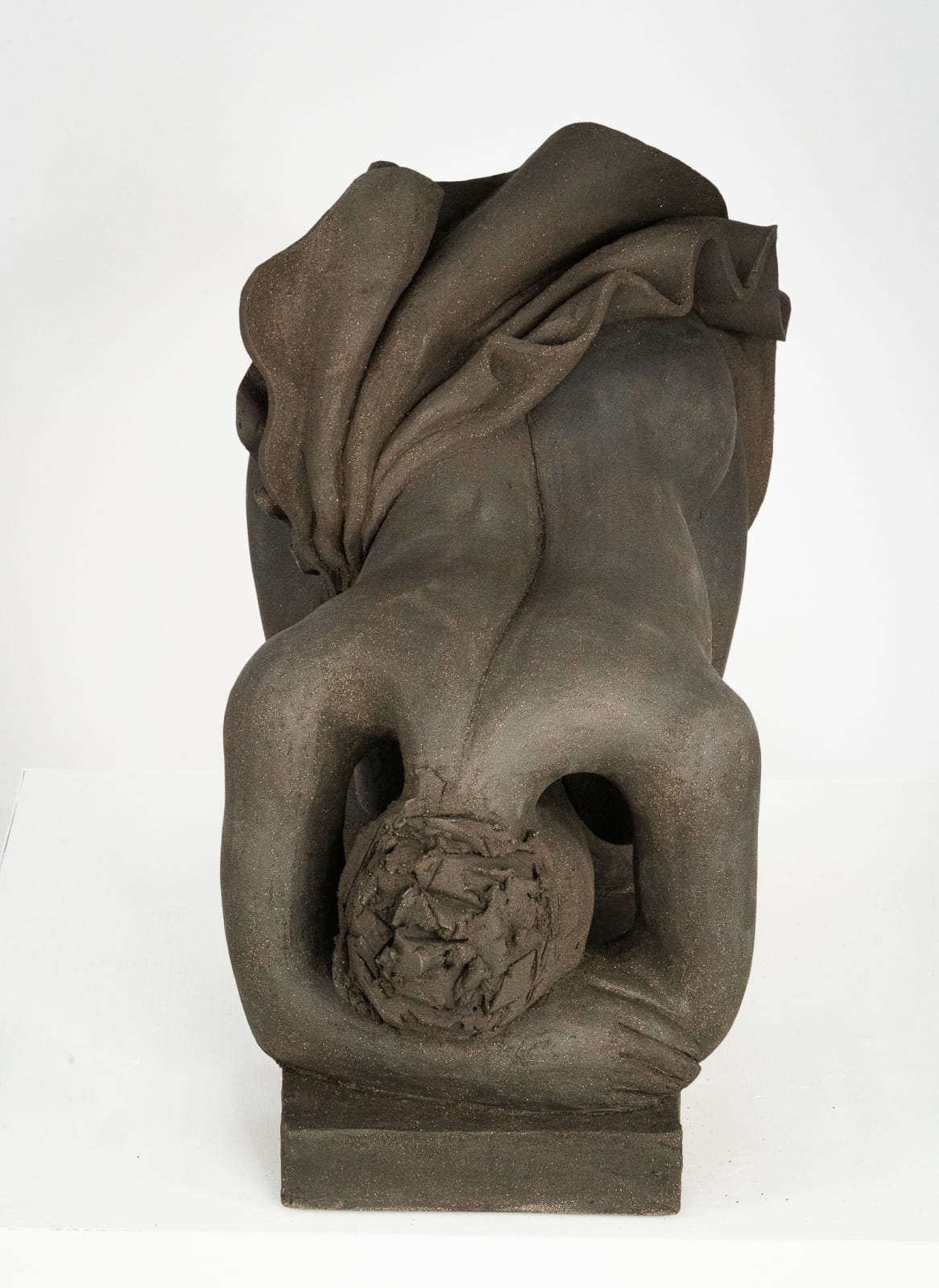 Figurative ceramics sculpture by artist Emilio DiIorio. Female figure is No. 5 in artist's Seated Bathers series in black clay.