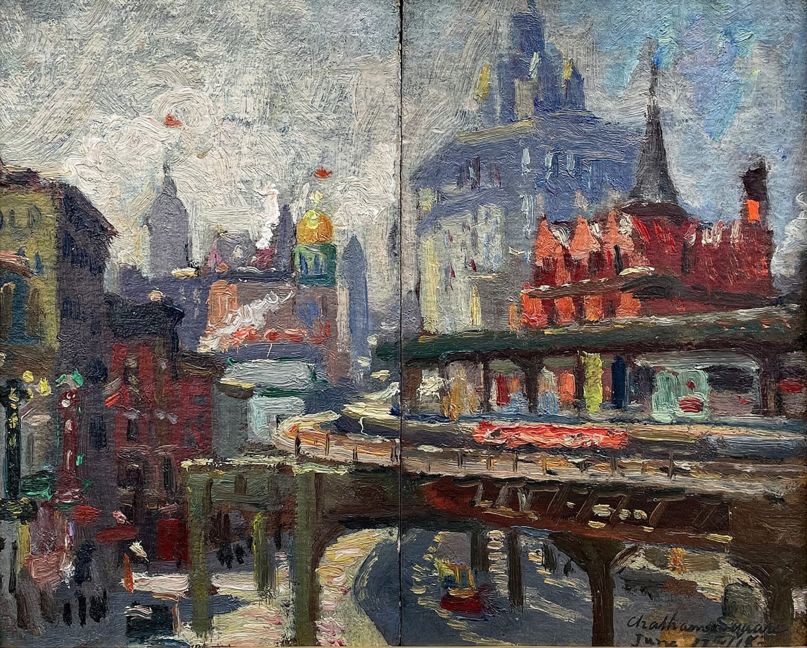 Colin Campbell Cooper, New York Scene, Chatham Square, 1918