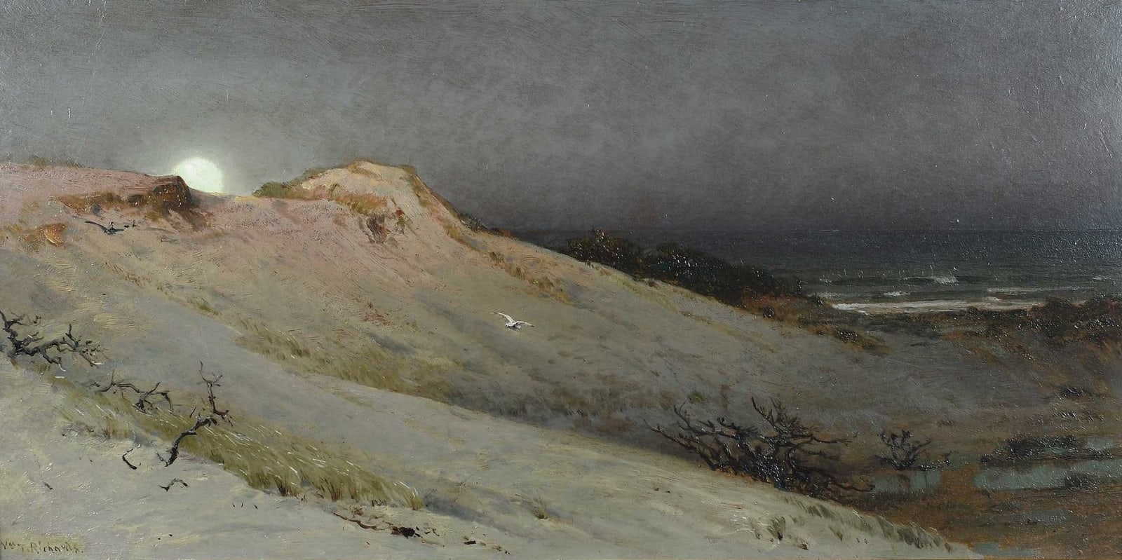 William Trost Richards, Sandhills, Moonrise