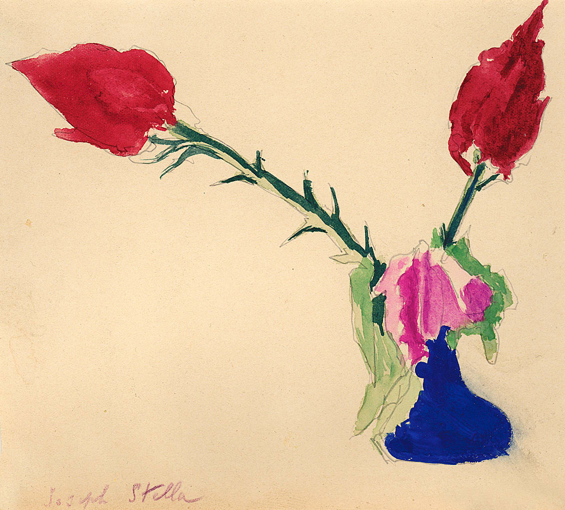 Joseph Stella, Two Red & One Lavender Flower in a Vase