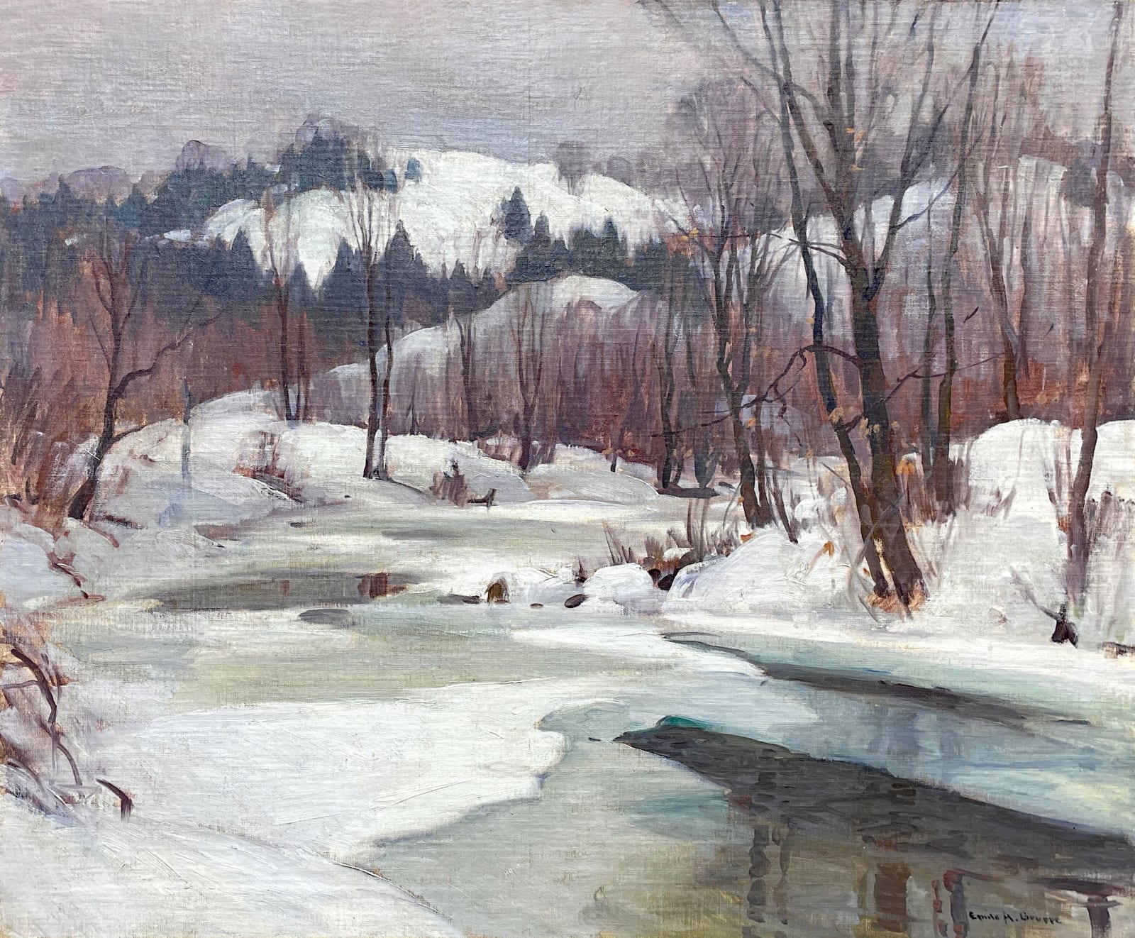 Emile Gruppe, Winter Forest with Stream
