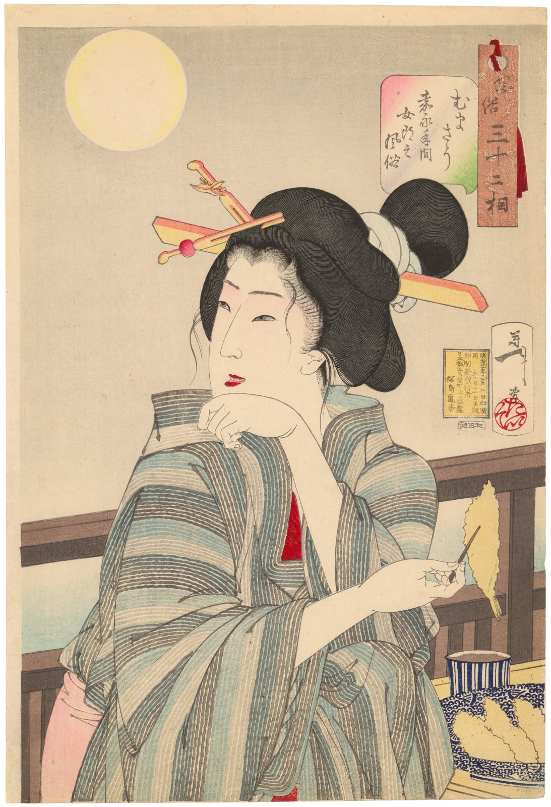 Tsukioka Yoshitoshi (1839-1892), 'Looks Delicious: Mannerisms of a Courtesan from the Kaei Period', from the series ‘Thirty-two Aspects of Customs and Manners’ (Fuzoku sanjuni so), 1888