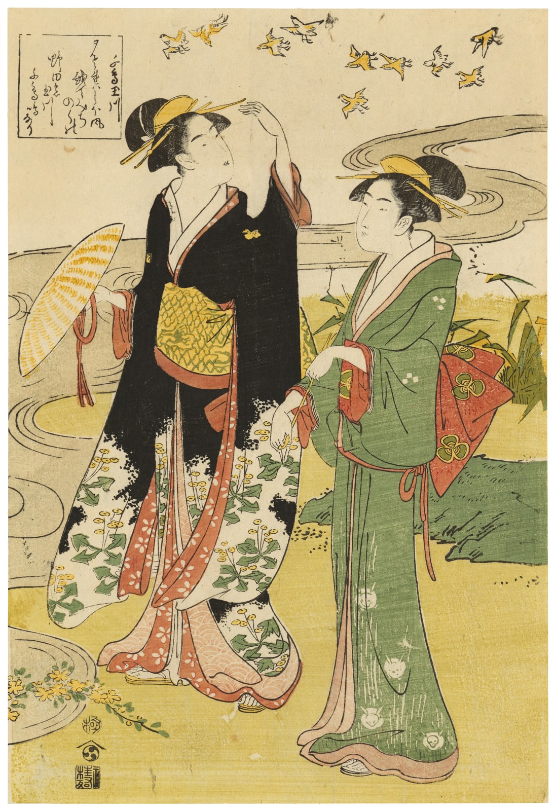 Chobunsai Eishi (1756-1829), The Jewel River of Plovers (Chidori no Tamagawa), from an untitled series of Six Jewel Rivers (Mu Tamagawa), circa 1795