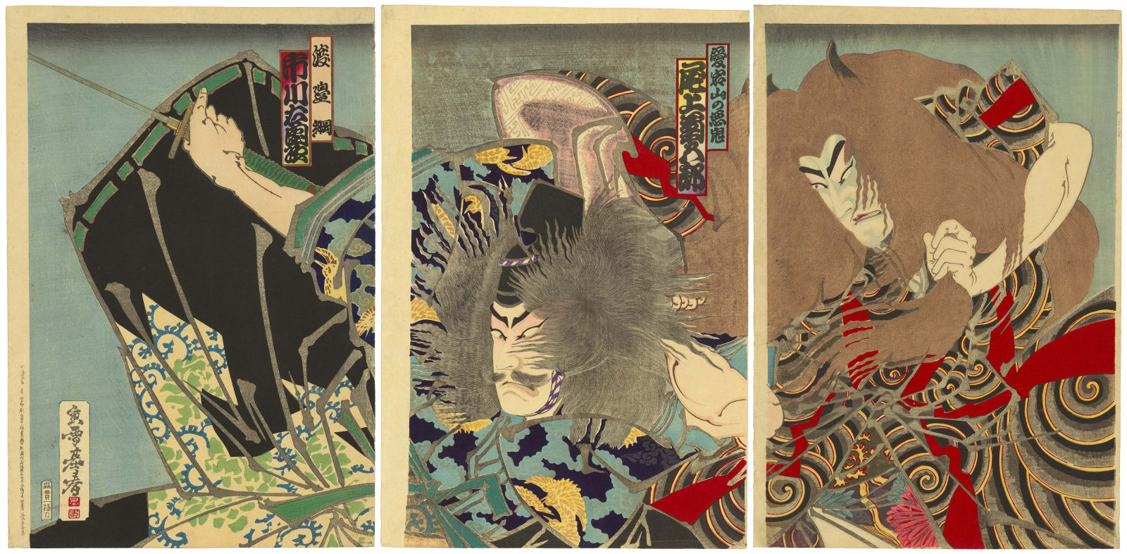 Hayashi Motoharu (1858-1903), Actors Ichikawa Sadanji I in the role of Watanabe no Tsuna and Onoe Kikugoro V as the Demon of Mount Atago (Atagoyama no Akki), 1892 | Anastasia von Seibold Japanese Art Hayashi Motoharu (1858-1903), Actors Ichikawa Sadanji I in the role of Watanabe no Tsuna and Onoe Kikugoro V as the Demon of Mount Atago (Atagoyama no Akki), 1892 | Anastasia von Seibold Japanese Art
