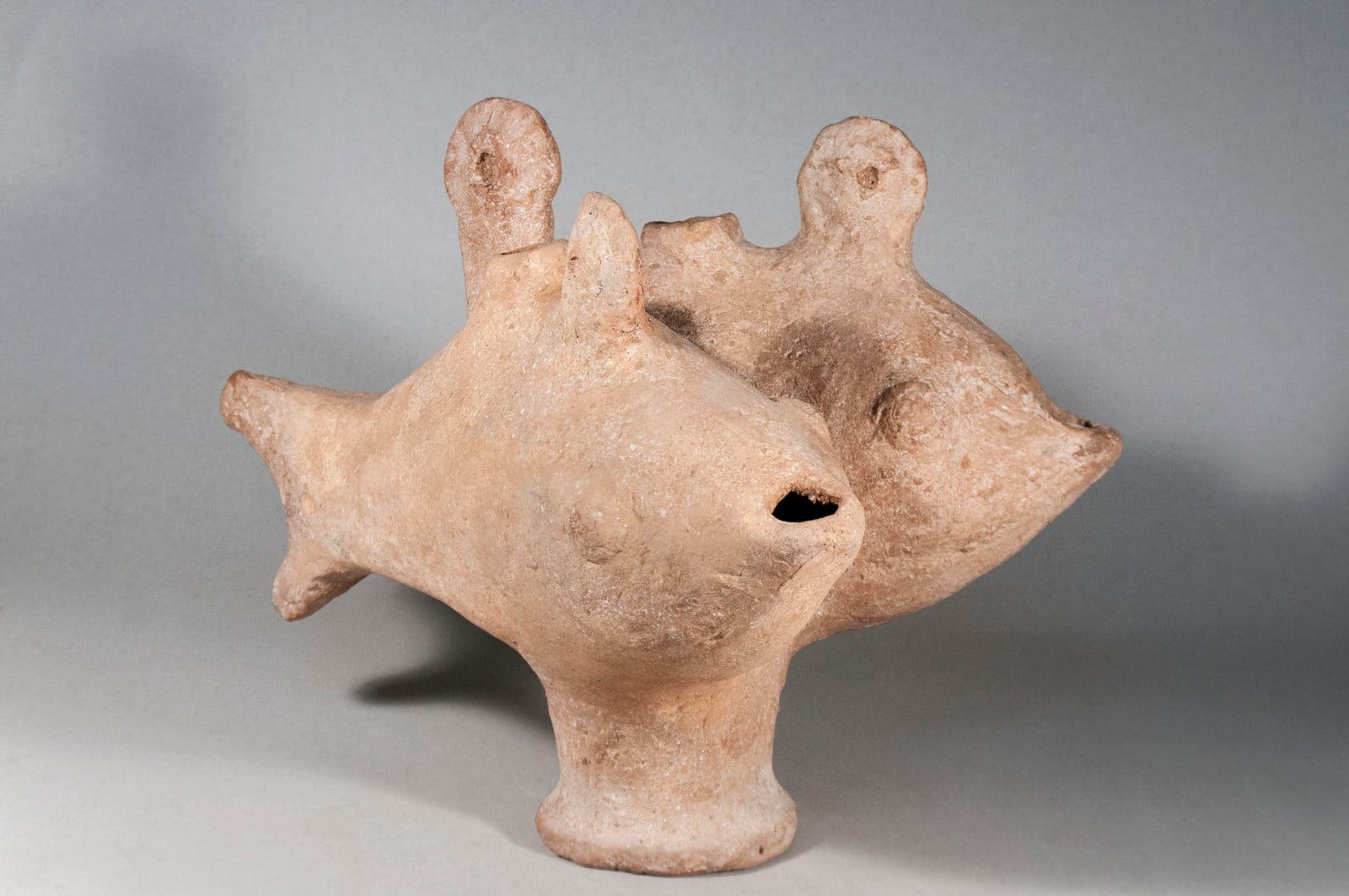 A Large Ceramic Double Fish Oil Lamp, Phoenician , Iron Age Period 1st. Millennium B.C.E.