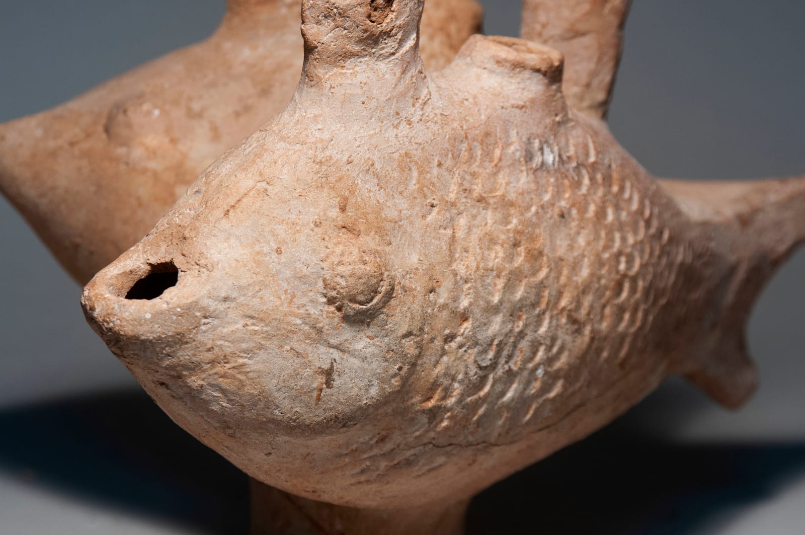 A Large Ceramic Double Fish Oil Lamp, Phoenician , Iron Age Period 1st. Millennium B.C.E.