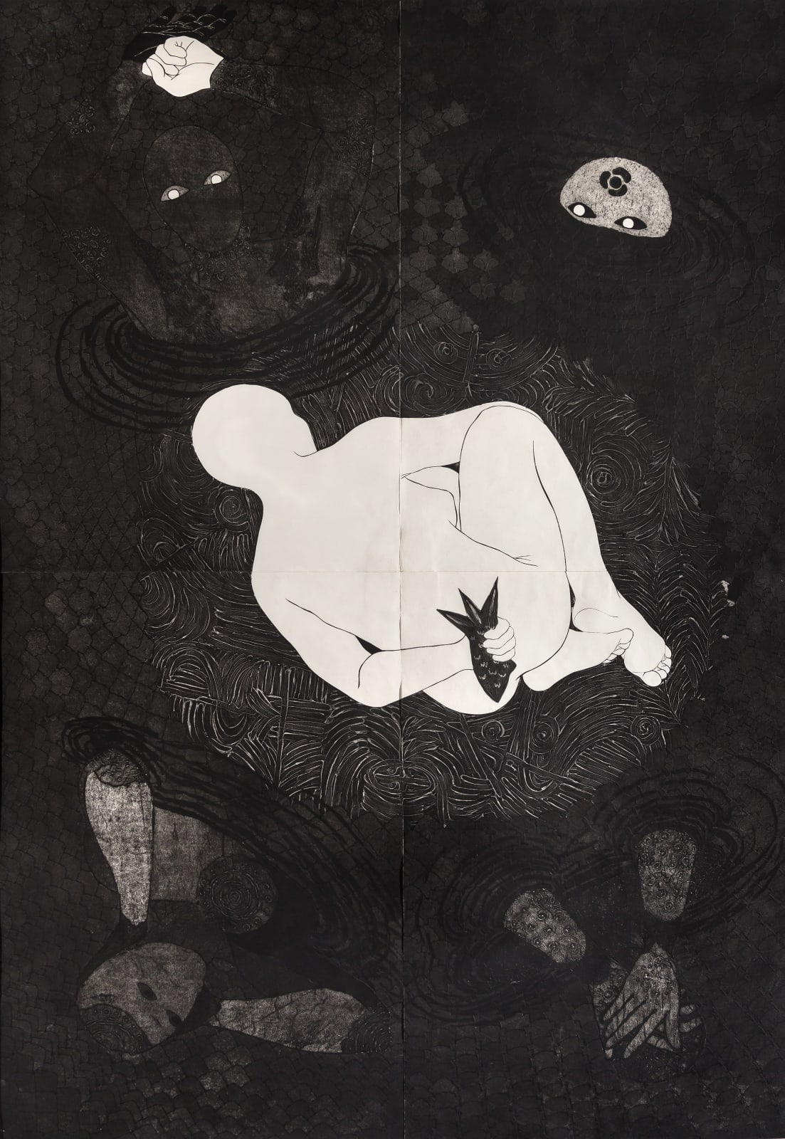 Belkis Ayón, Sin título (mujer en posición fetal), 1996