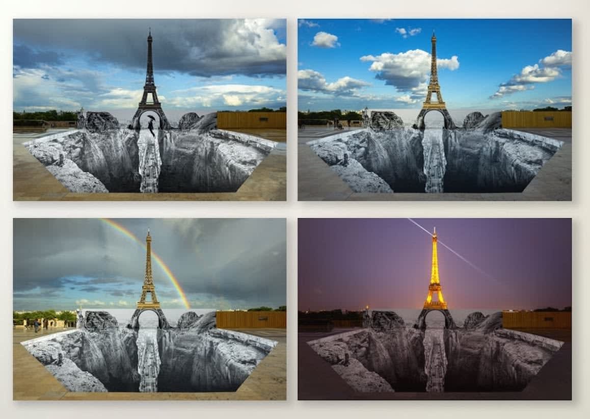 JR, Trompe l'oeil, Les Falaises du Trocadéro (Portfolio of 4), 2021