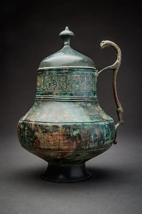 Seljuk Bronze Lidded Jar with Silver Inlay, 11th Century CE - 12th Century CE