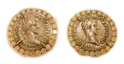 Gold Cufflinks Featuring Two Silver Denarii of Roman Emperor Nerva, 96 CE - 98 CE
