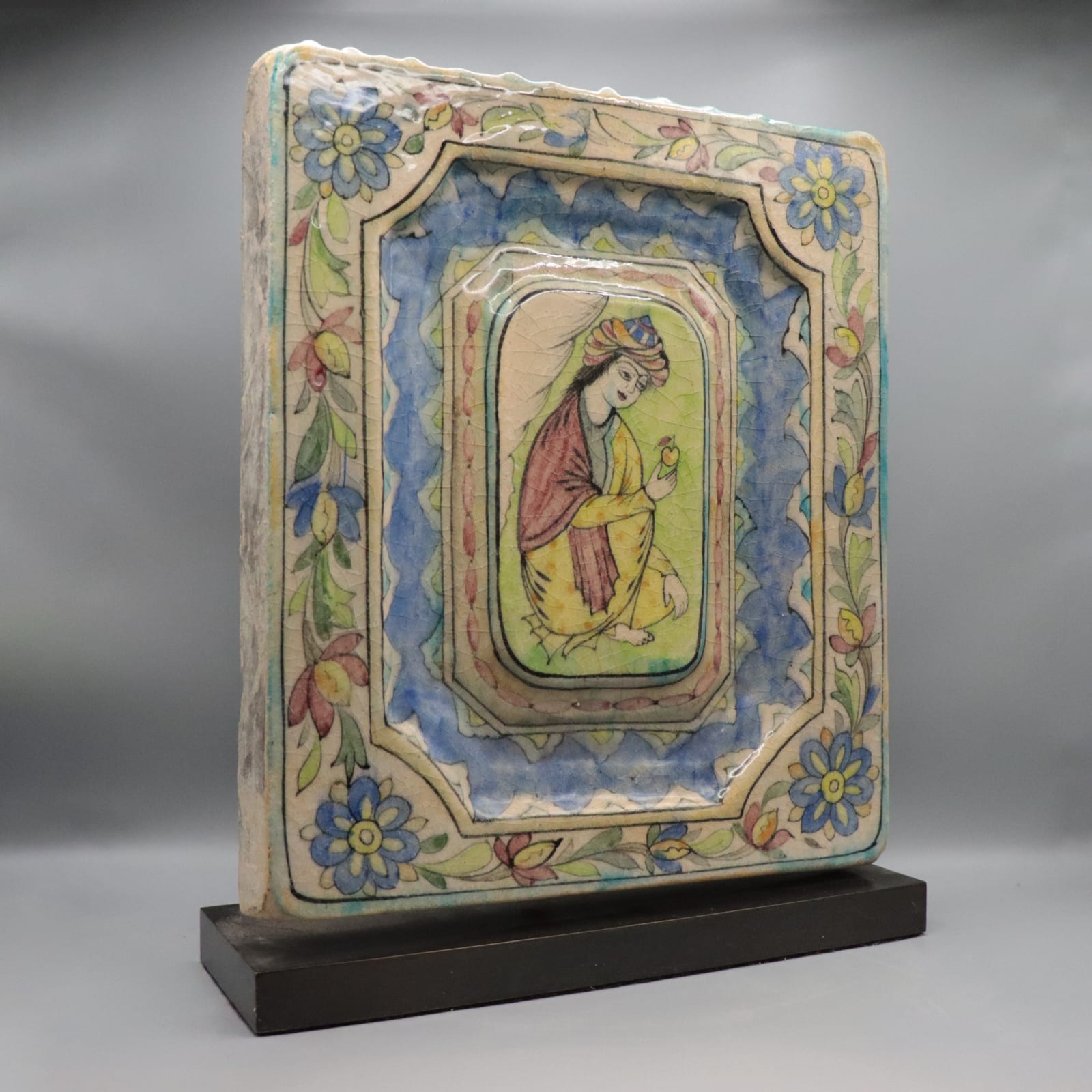 Qajar Rectangular Glazed Tile Depicting a Woman, 18th century CE