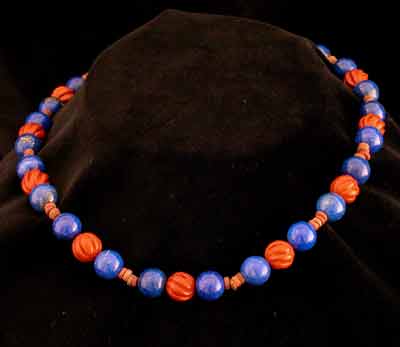 Lapis Lazuli, Jasper, & Faience Bead Necklace with a 14-Karat Gold Clasp, 1600 BCE - 1100 BCE