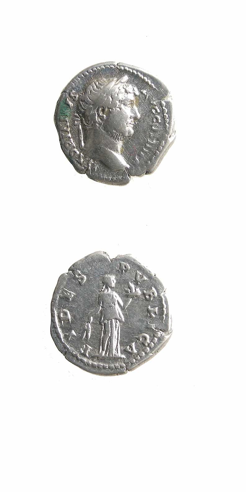 Silver Denarius of Emperor Hadrian, 117 CE - 138 CE