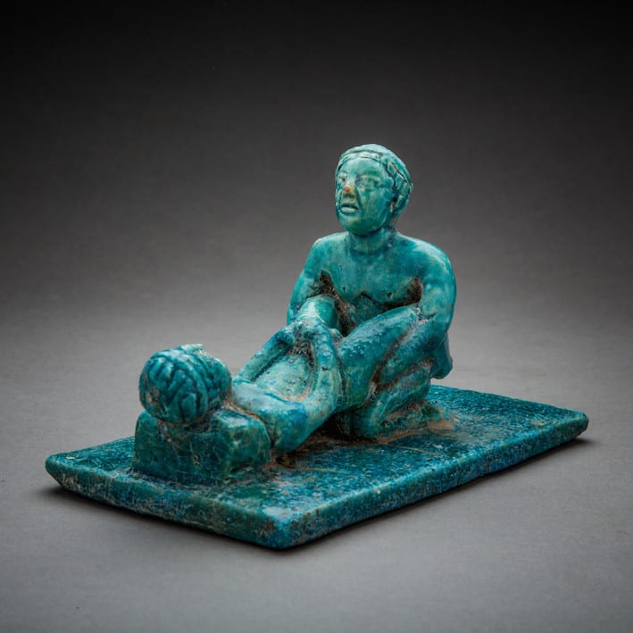 Faience figurines of a male couple engaging in sexual activity, 1st Century CE - 3rd Century CE