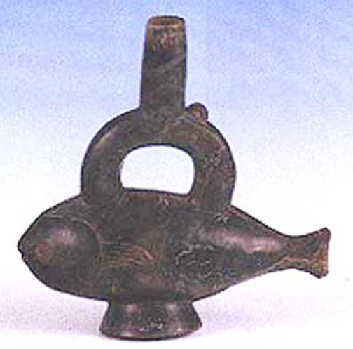 Chimu Blackware Stirrup Vessel in the Form of a Fish, 800 CE - 1200 CE
