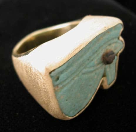 Gold Ring with Faience Eye of Horus Amulet, 1600 BCE - 1100 BCE
