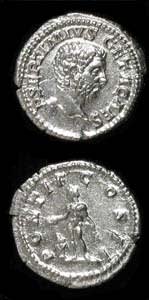 Silver Denarius of Geta Struck While Caesar, 202 CE - 209 CE