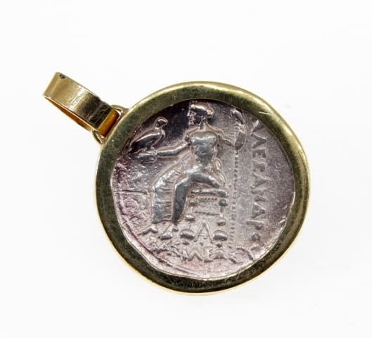 Gold Pendant with Silver Tetradrachm of King Alexander the Great, 336 BCE - 323 BCE
