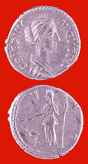 Silver Denarius of Empress Crispina, 177 CE - 182 CE