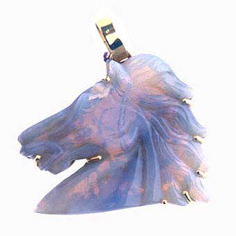 Gold Pendant Featuring a Lavendar Opal Carved in the Form of a Horse Head, 20th Century CE