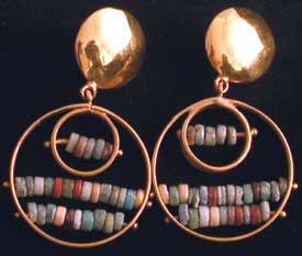 Egyptian Faience Beads Set In Gold Earrings, 1600 BCE - 1100 BCE