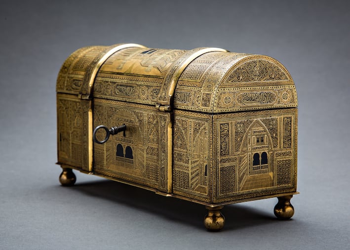 Toledo Workshop Damascened Jewellery Casket, 19th Century CE - 20th Century CE