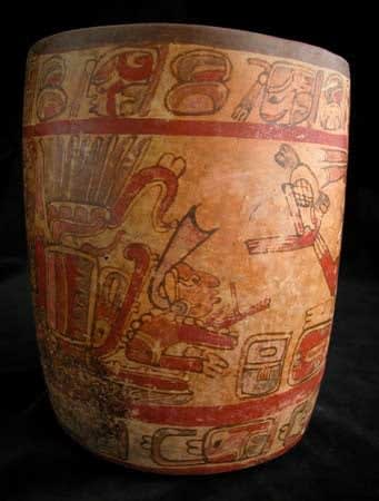 Mayan Polychrome Ceramic Cylinder Vessel, 600 CE - 900 CE
