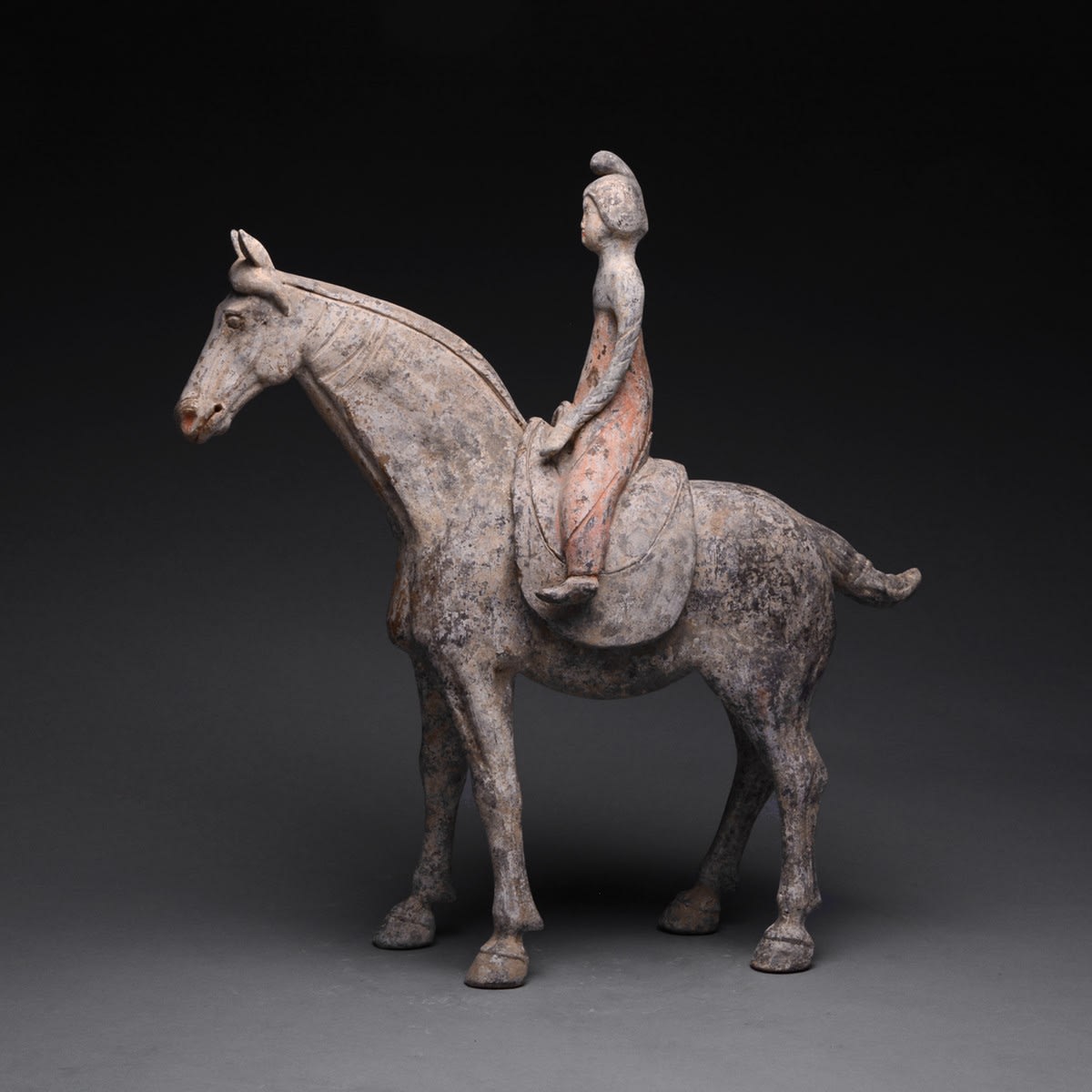 Tang Painted Terracotta Horse with Removable Saddle and Lady Rider, 618 CE - 906 CE