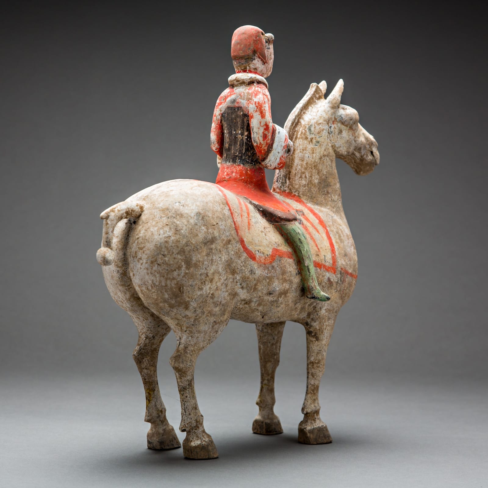 Set of Painted Terracotta Han Horse and Rider Sculptures, 206 BCE - 220 CE