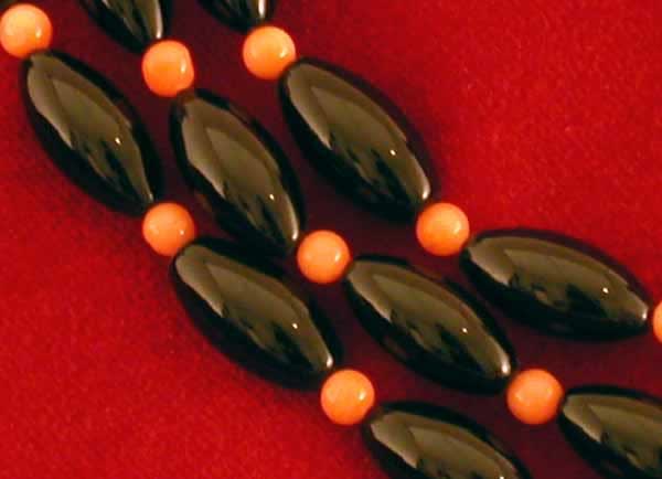 Black Onyx and Coral Bead Necklace