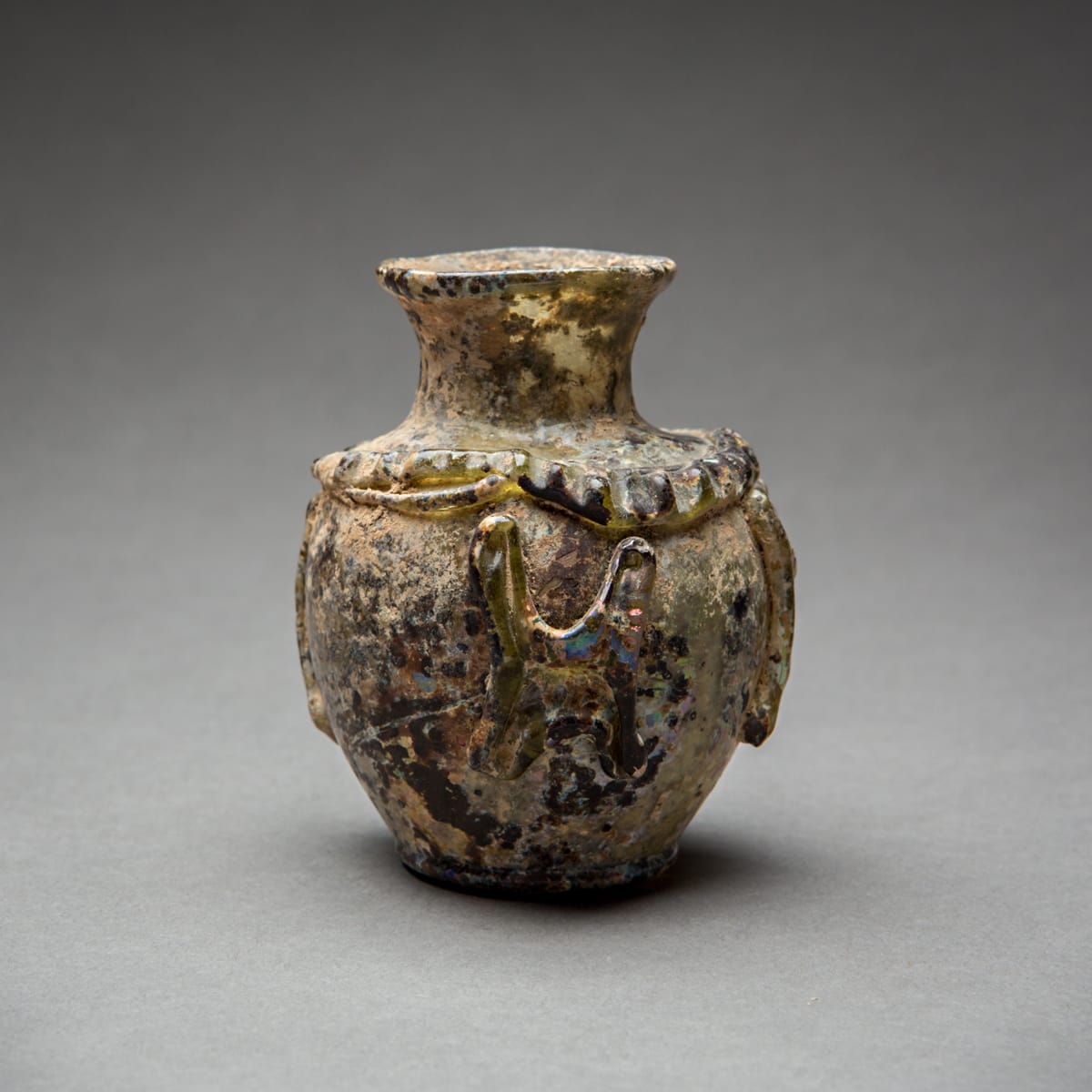 Islamic Olive Green Glass Flask, 7th Century CE - 8th Century CE