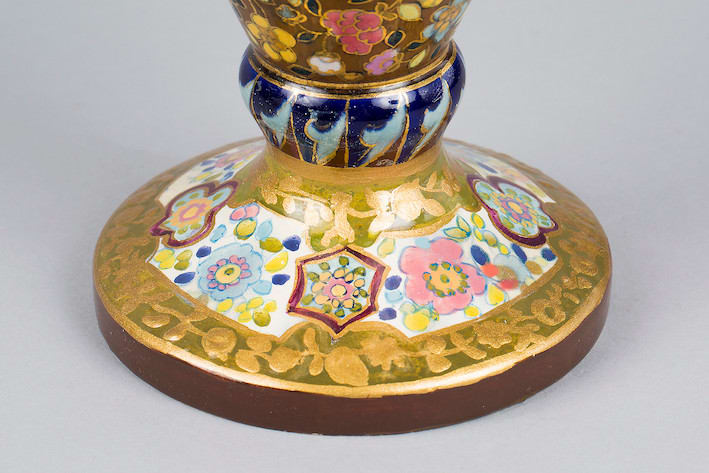 Hand decorated and gilded ceramic Fischer pitcher, 19th Century CE