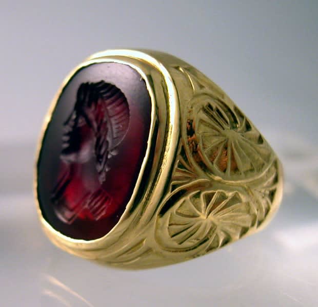 Gold Ring with a Roman Carnelian Intaglio Depicting the Bust of an Emperor, 100 CE - 300 CE