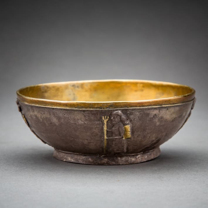 Achaemenid Gilt Silver Bowl with Standing Figures, 500 BCE - 400 BCE