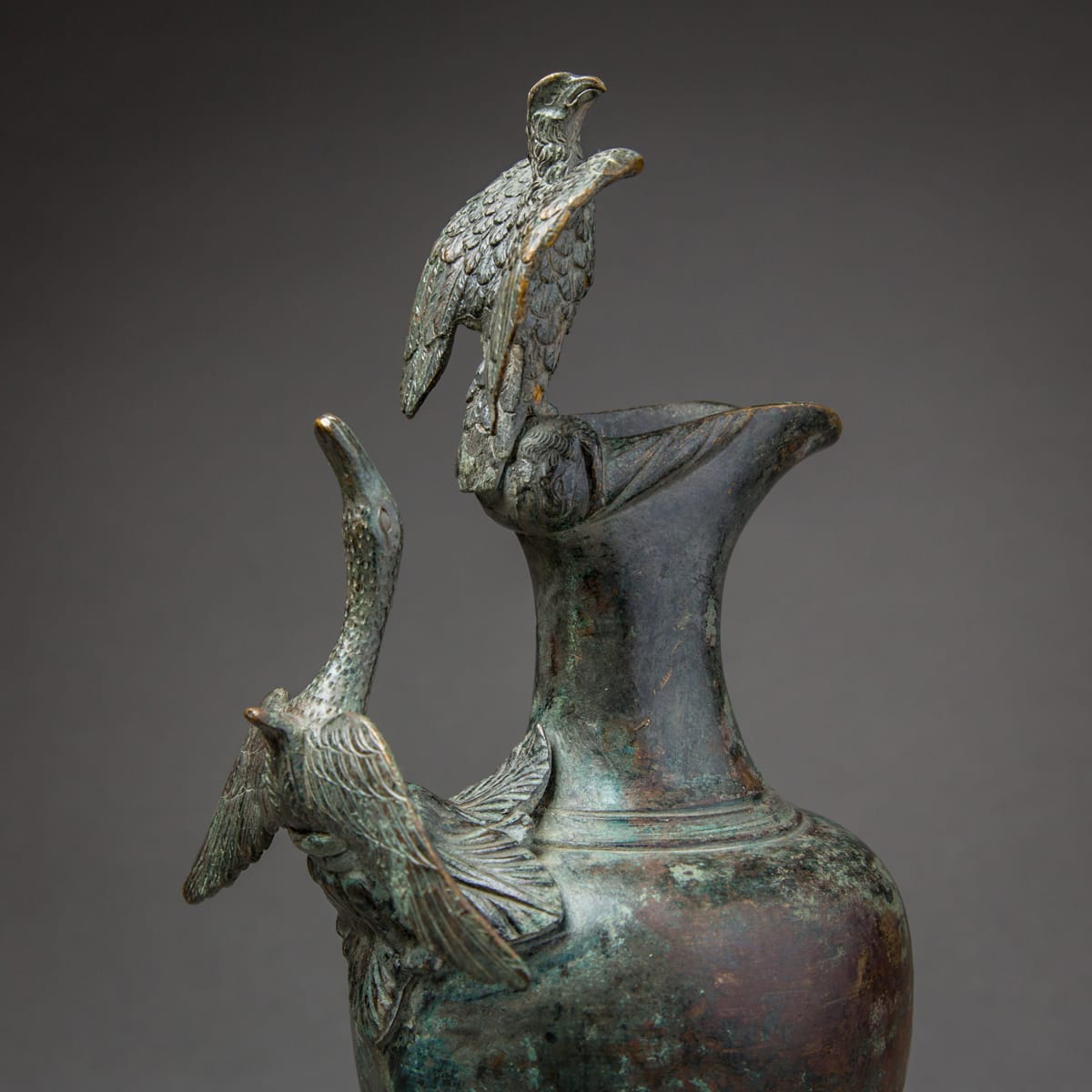 Bronze Ewer with Bird Finial and Handle, 300 BCE - 300 CE