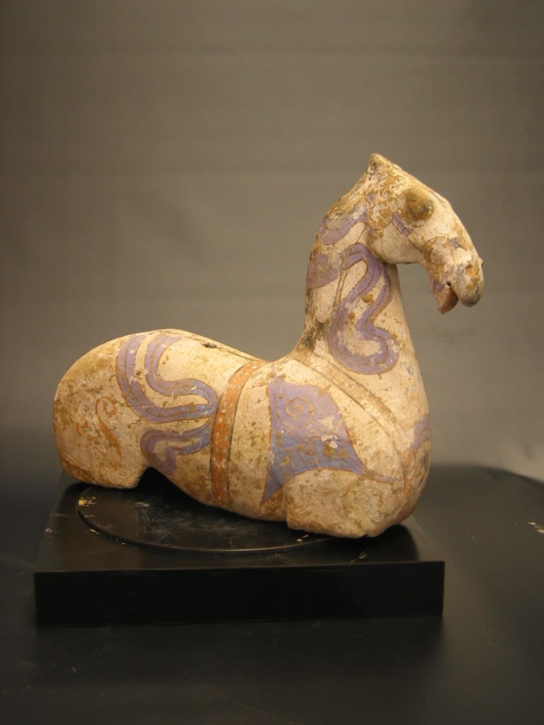 A Pair of Han Dynasty White Painted Pottery Seated Horses, 206 BCE - 220 CE
