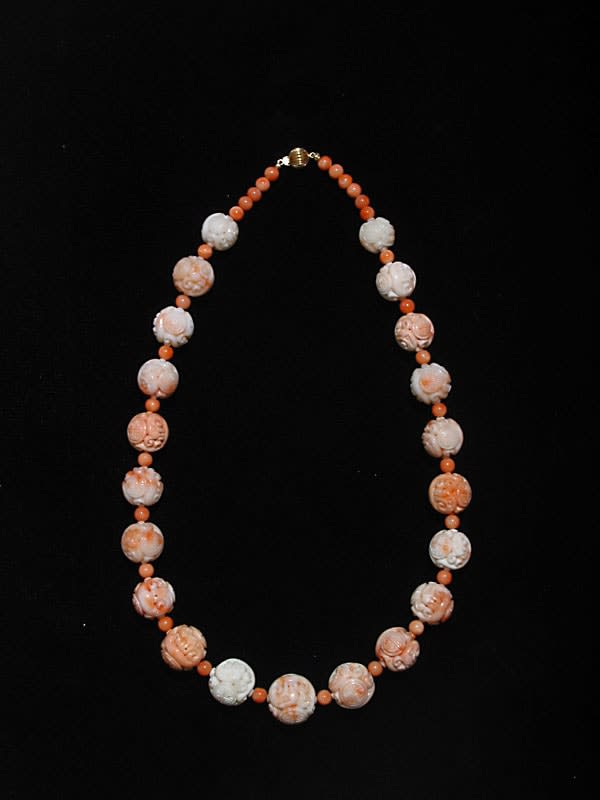 Necklace Of Coral Beads & 14k Gold Clasp