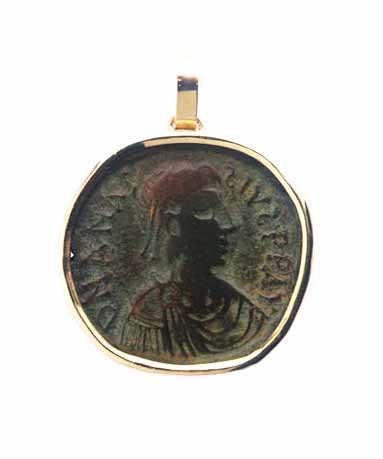 Gold Pendant with Bronze Coin of Emperor Anastasius I, 491 CE - 518 CE
