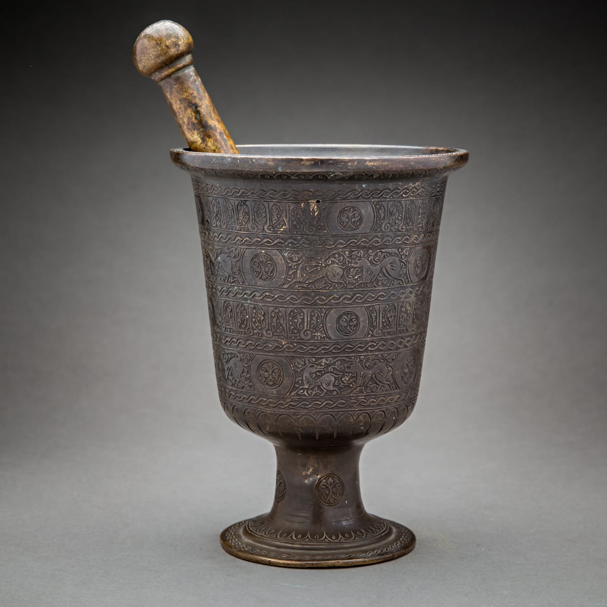 Bronze Qajar pestle and mortar, 1800 CE - 1900 CE